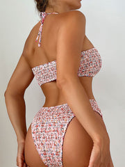 Sexy Print Pleats Strap Bikini