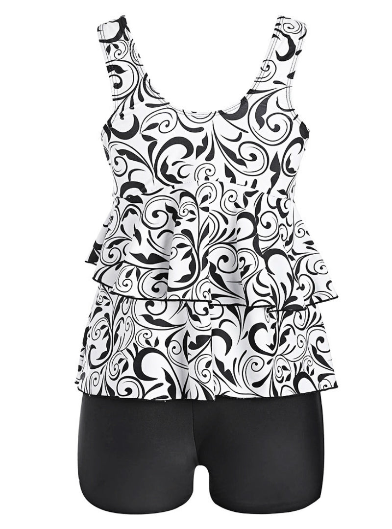 Flounce Printed Tankini Two-piece Suits High Waist