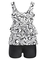 Flounce Printed Tankini Two-piece Suits High Waist