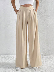 Pleated Solid Color Loose Wide Leg Trousers Pants