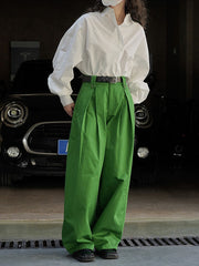 Pleated Solid Color High Waisted Wide Leg Trousers Casual Pants Bottoms