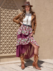 Vacation Loose A-Line Floral Printed Patchwork Skirt