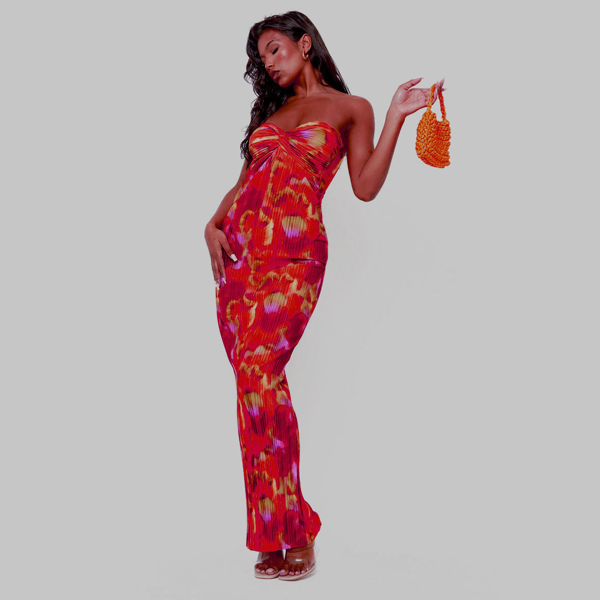 Santorini Plisse Knot Bandeau Maxi Dress