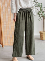 Drawstring Solid Color Loose Wide Leg Casual Pants Bottoms