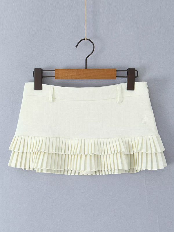 No Belt Pleated Solid Color Loose Skirts Bottoms