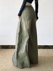 Distressed Wide Leg Low Rise Jeans