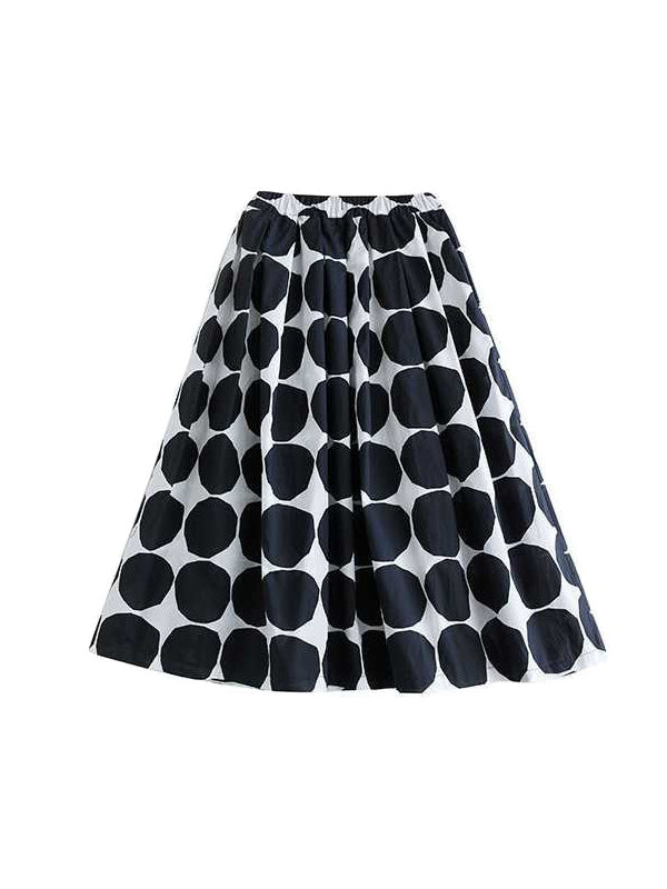 Buttoned Polka-Dot Loose Short Sleeves Lapel Blouse Tops Skirts Bottoms Two Pieces Set
