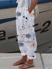 Casual Floral Print Straight Pant With Pockets