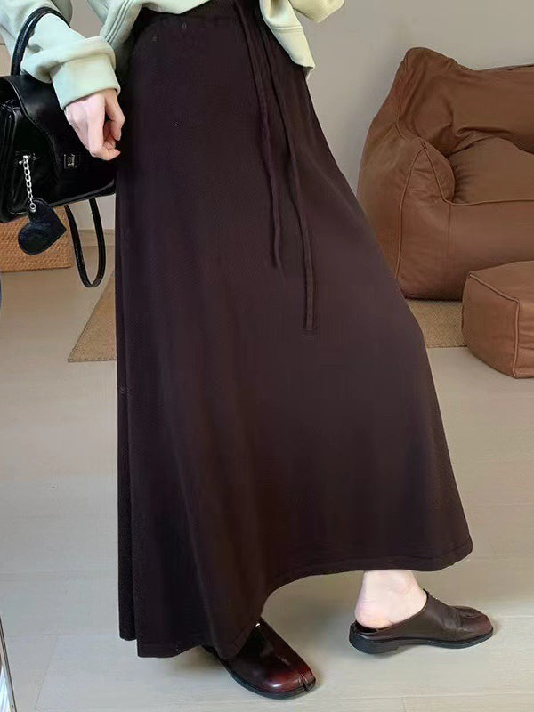 Drawstring Solid Color A-Line Loose Skirts Bottoms