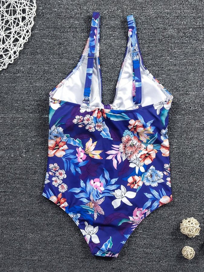 European And American Style Print Knotted Sexy One-Piece Swimsuit