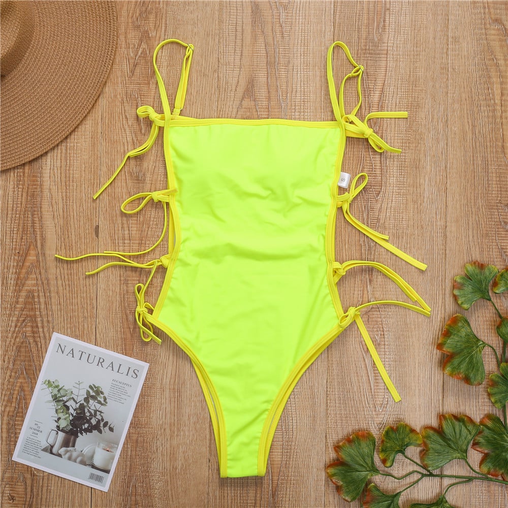 Fashion design solid color sexy strappy swimsuit