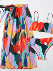 Personalized fashion abstract print sexy three-piece mesh bikini