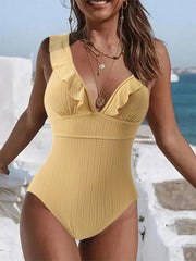 Solid Flying V-Neck Swimsuit