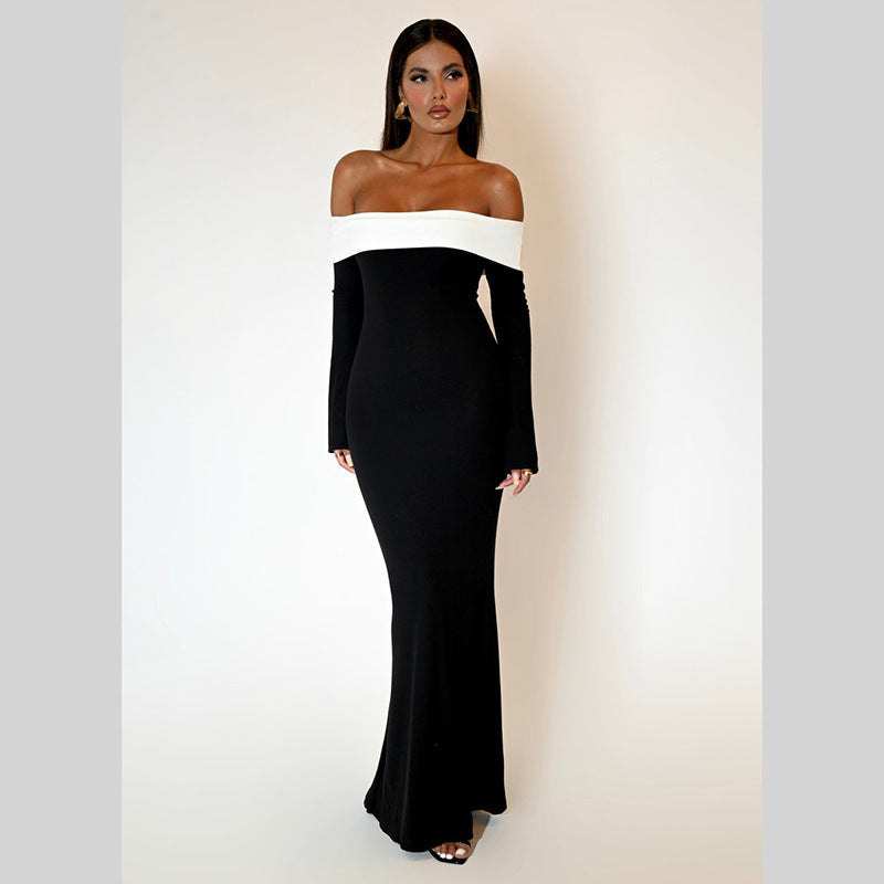 Olivia Off Shoulder Long Sleeve Bodycon Fishtail Maxi Dress