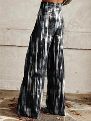 Women's Black and White Print Casual Wide Leg Pants