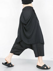 Pleated Solid Color Harem Pants Loose Ninth Pants