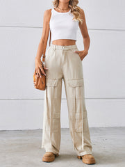 High-Waisted Pockets Split-Joint Streamer Loose Straight Leg Jean Pants Bottoms