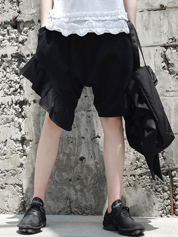 Original Solid Color Falbala Asymmetric Irregularity Shorts