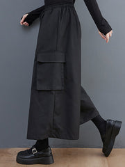 Simple Loose Wide Leg Drawstring Solid Color Casual Pants Bottoms