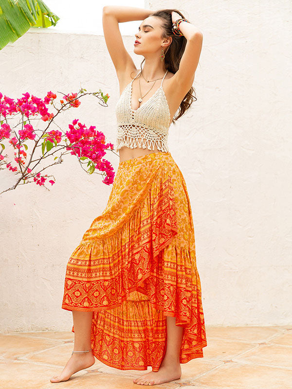 Vacation Loose Irregular Clipping Floral Printed Skirt