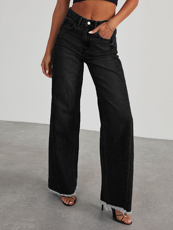 Split-Joint Tasseled High Waisted Wide Leg Jean Pants Bottoms