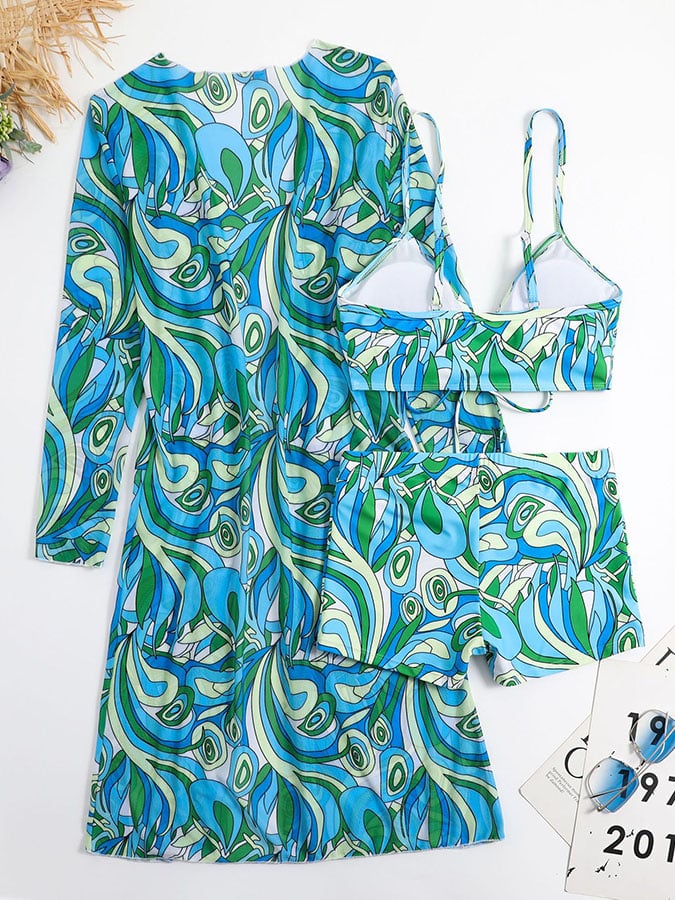 Fashion Sexy Printed Bikini Three Piece Set