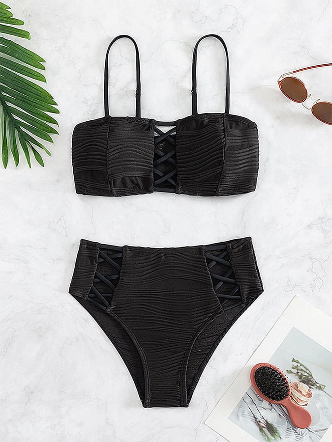 Solid Color Hollow Out Fashionable And Sexy High Waisted Split Swimsuit