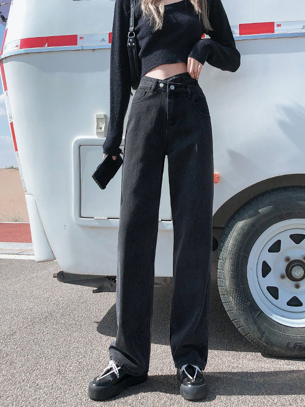 Casual High Waisted Split-Joint Jean Pants Bottoms
