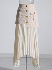 Asymmetric Buttoned Pleated Split-Joint Zipper A-Line Loose Skirts Bottoms