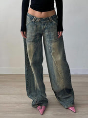 Distressed Wide Leg Low Rise Jeans
