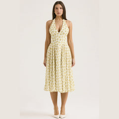 Bella Yellow Floral Halter Midi Dress