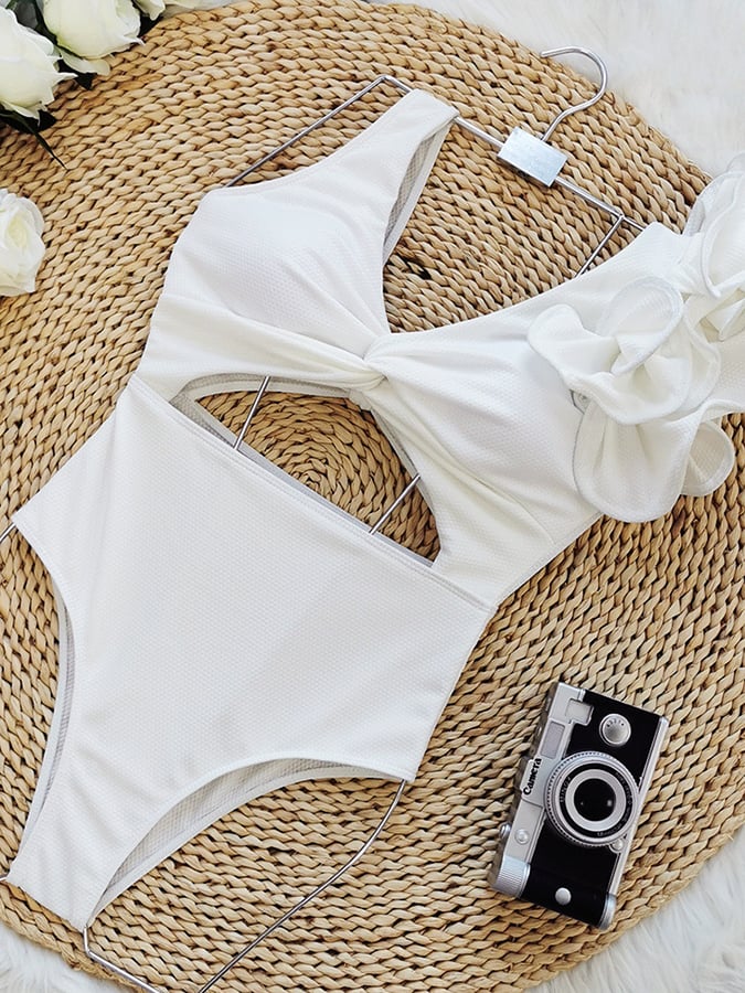 Open Back Single Shoulder Ruffled One Piece Swimsuit