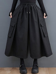 Simple Loose Wide Leg Drawstring Solid Color Casual Pants Bottoms