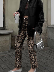 Leopard Pockets High Waisted Trousers Pants