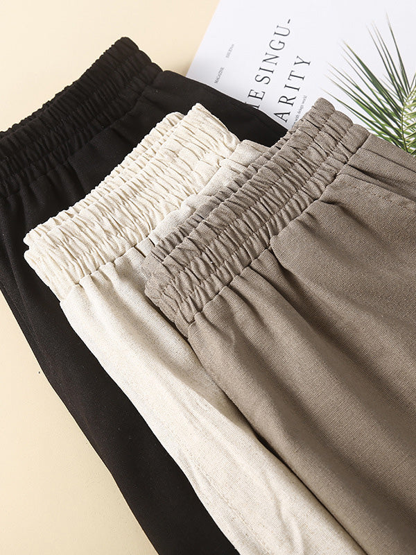 Simple Loose Wide Leg Elasticity Solid Color Casual Pants Bottoms