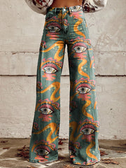 Women's Vintage Print Casual Wide Leg Pants