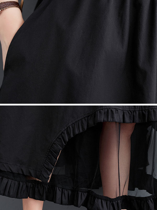 Elastics Gauze Solid Color Split-Joint Loose Skirts Bottoms