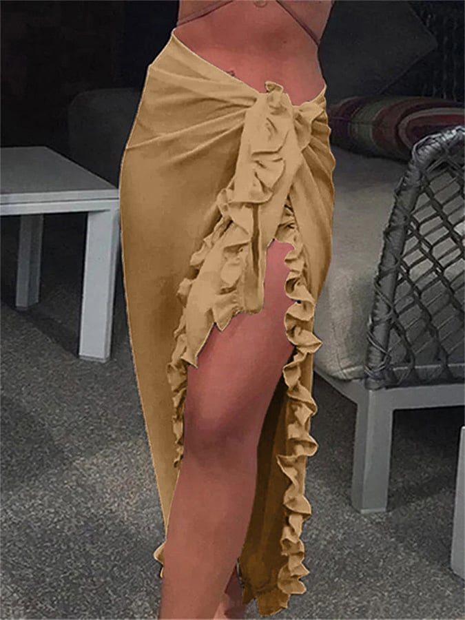 Women's Chiffon Ruffle Beach Sunscreen Cover Up Skirt