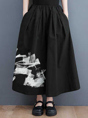 Abstract Printed Elasticity Loose Wide Leg Casual Pants Bottoms
