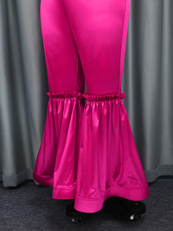 Lacy Pleated Solid Color Flared Pants Wrap Casual Pants Bottoms