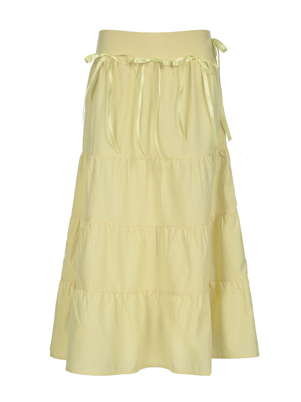 Bow Low Waist Skirt In Yellow