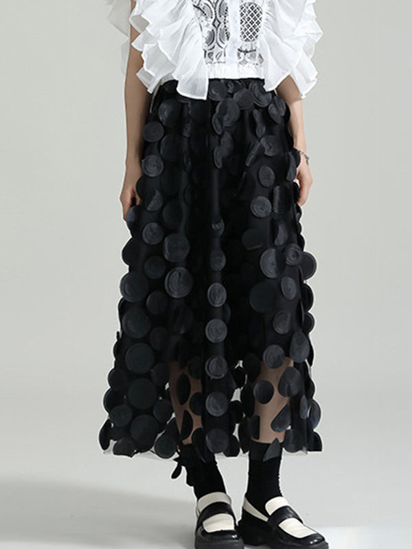 Mesh Polka-Dot Solid Color Split-Joint A-Line High Waisted Skirts Bottoms