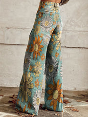 Women's Vintage Floral Daisy Print Casual Wide Leg Pants