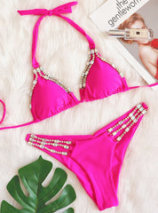 Sexy Metal Accessories Rhinestone Swimsuit