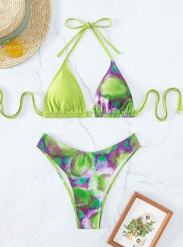 Printed Halter Split Swimsuit