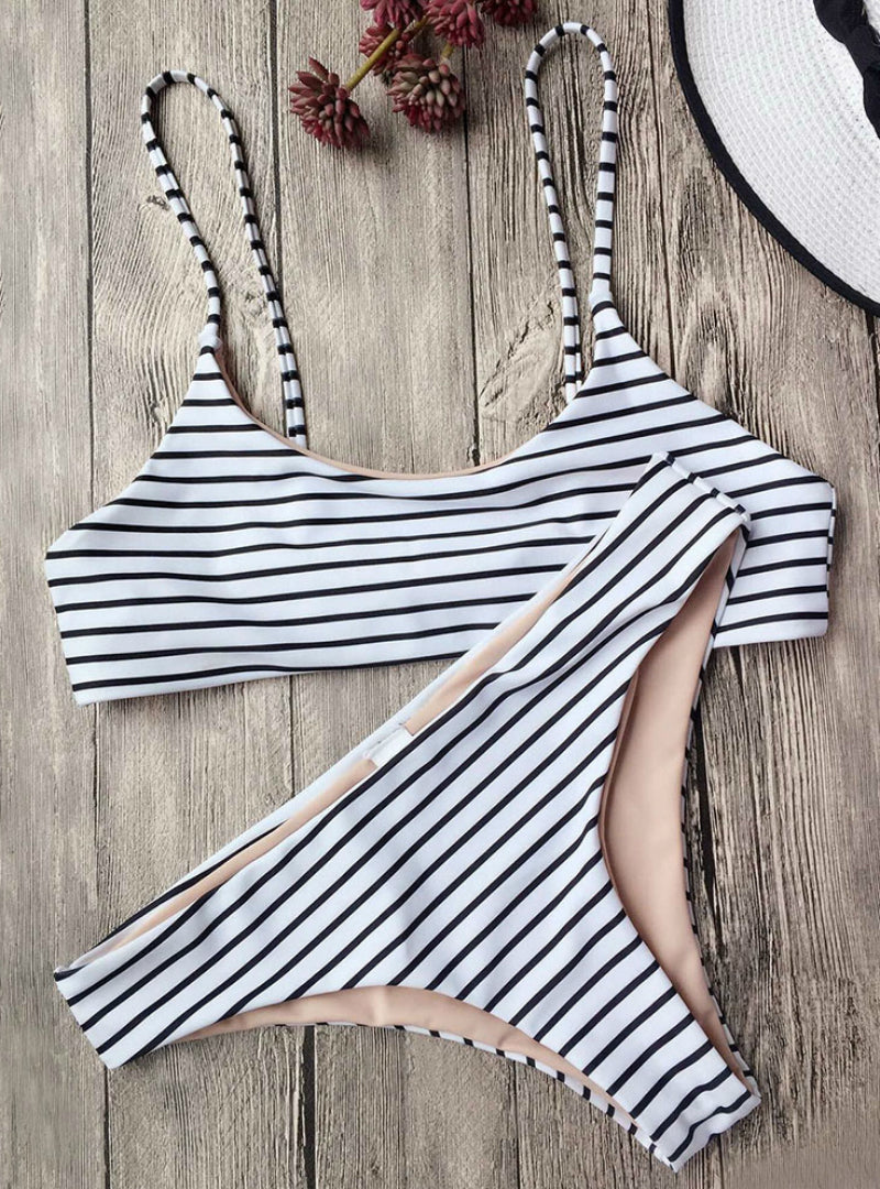 Striped Cami Bralette Bikini Set Sexy Low Waisted