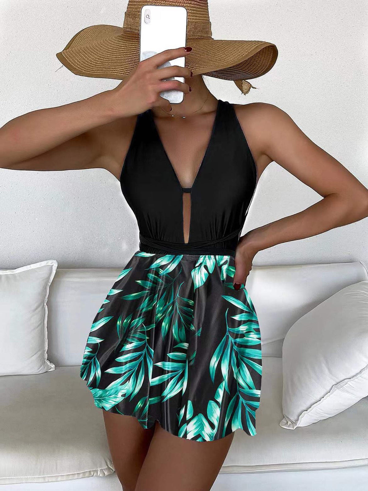 Women One-piece Leaf Swimsuit Bikini