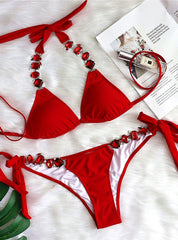 Split Strap Diamond Metal Chain Swimsuit