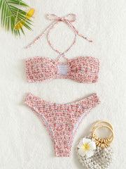 Sexy Print Pleats Strap Bikini