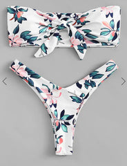 Pink Print Knot Flower Print Bikini Set